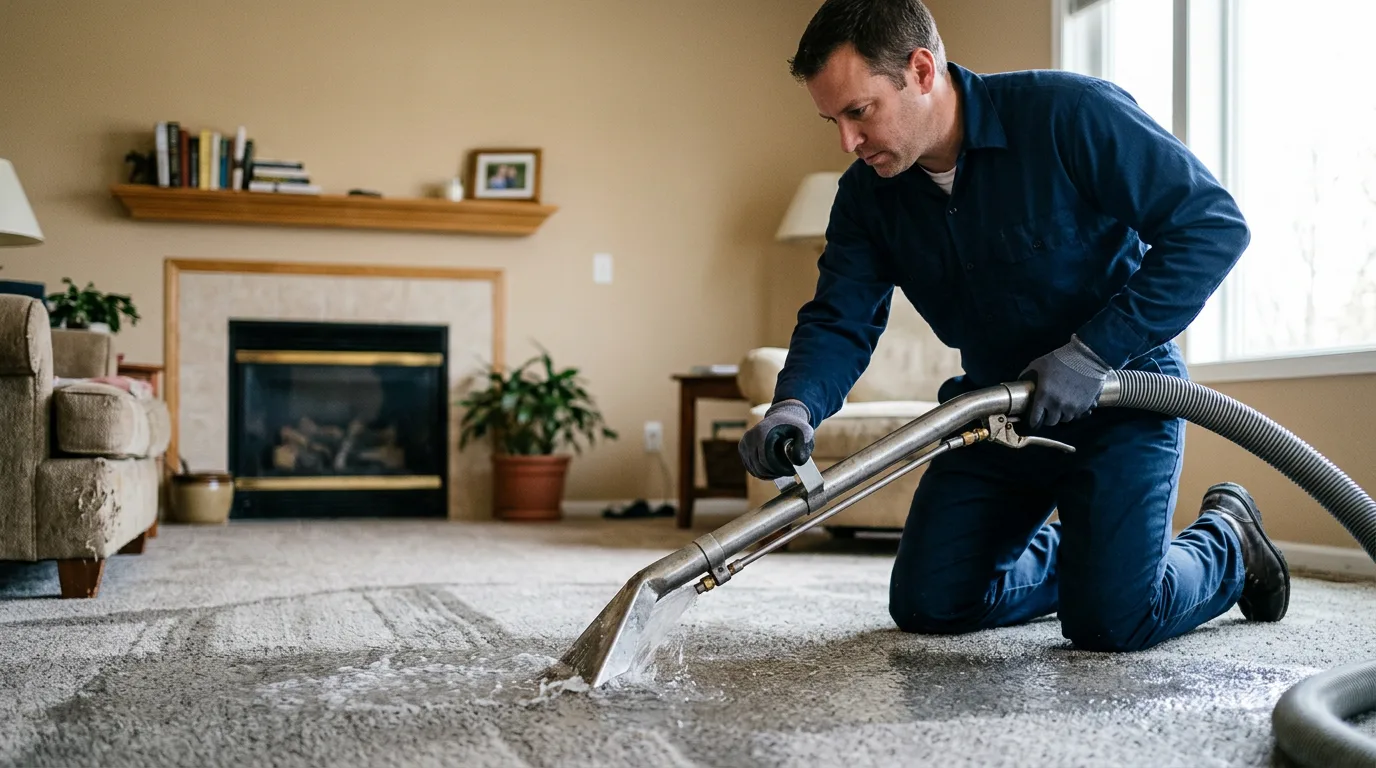 Water damage restoration technician working near Rochester, TX